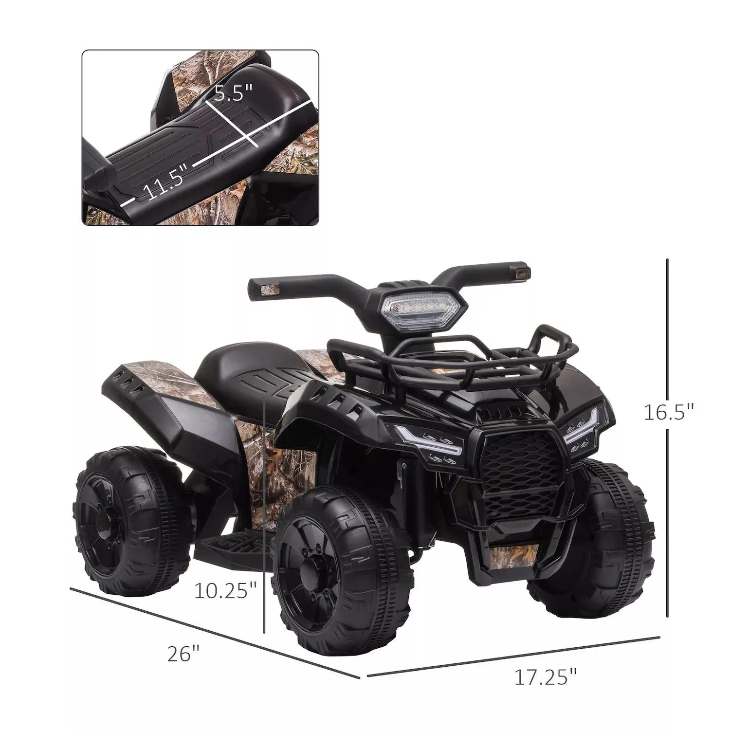 Aosom Kids Ride on ATV four wheeler with real working headlights 6V Battery Powered Motorcycle for 18 36 Months, Black Aosom, Black