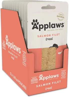 Applaws Natural Cat Treats, Grain-Free Single Ingredient Cat Treats, Whole Protein Fillet Cat Treats, Healthy Cat Snacks, No Artificials (12 x 1.06oz Whole Salmon Loin)
