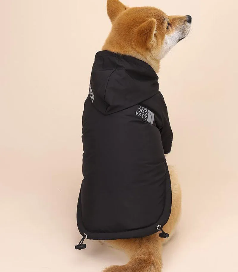 Autumn and winter dog clothing plus velvet padded jacket two-legged hooded raincoat reflective stripe cotton coat