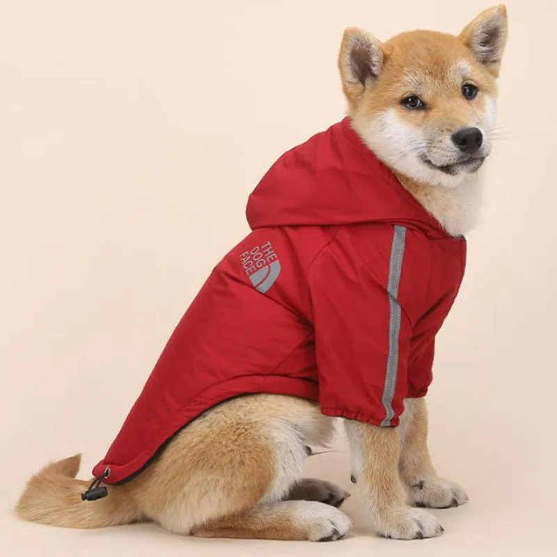Autumn and winter dog clothing plus velvet padded jacket two-legged hooded raincoat reflective stripe cotton coat