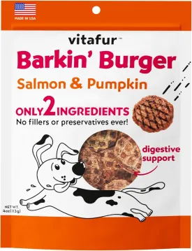 Barkin Burger - Wild Alaskan Salmon & Pumpkin Grain-Free Dog Treats, 4 oz - Premium Two-Ingredient, All-Natural, Low-Fat, Lean Protein Treats for Dogs and Breeds