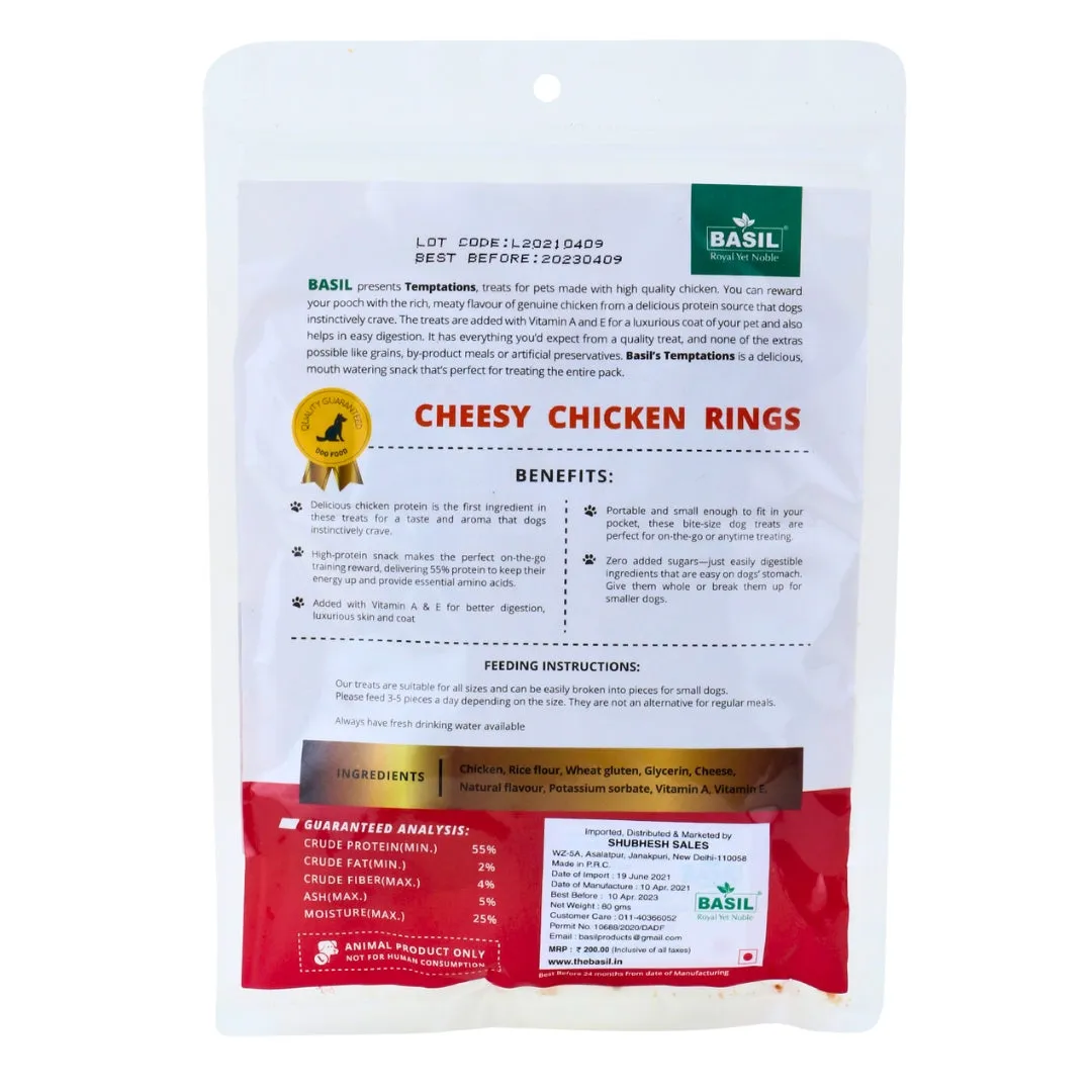 BASIL Temptation Chicken Rings, Premium Dehydrated Dog & Puppy Treats - 80g