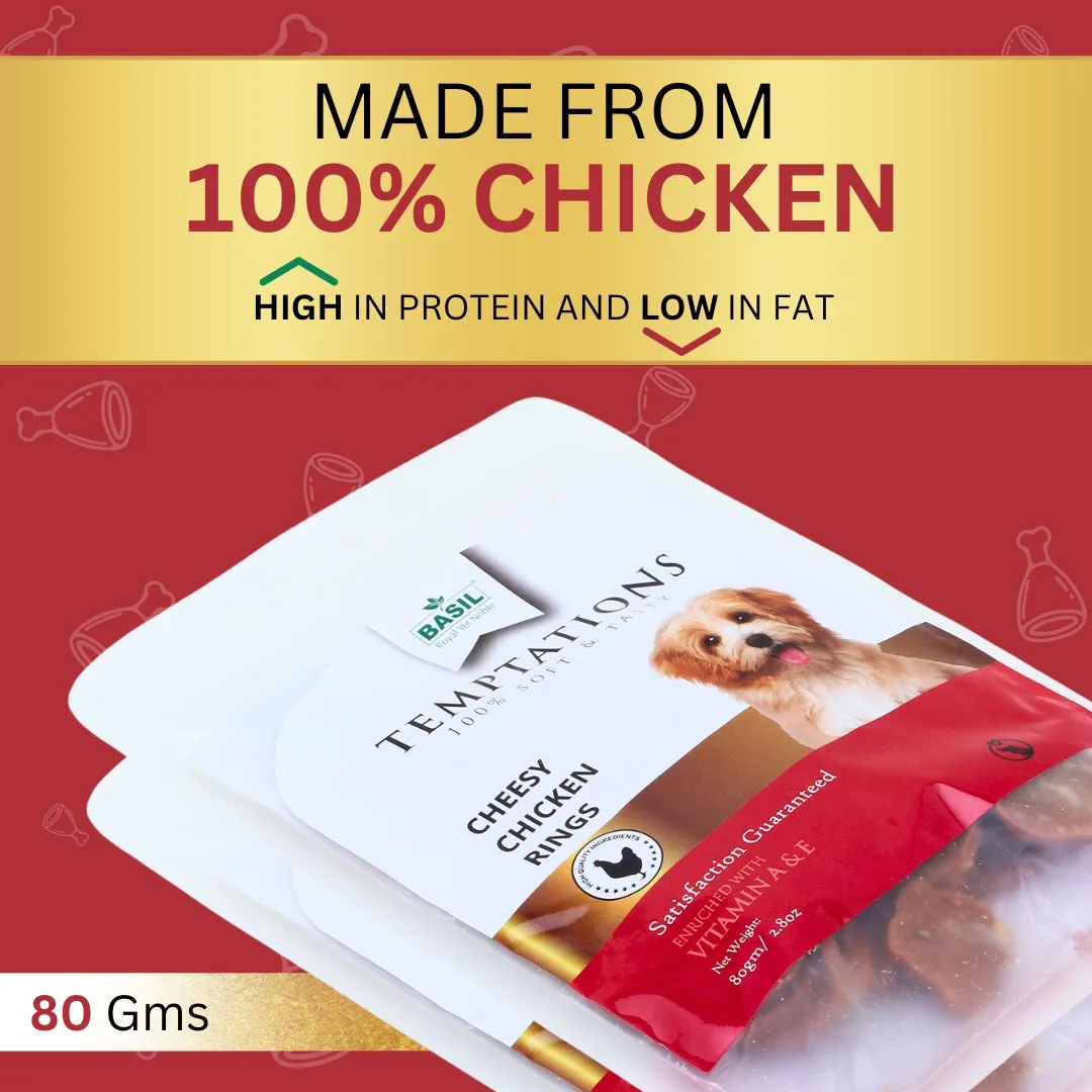 BASIL Temptation Chicken Rings, Premium Dehydrated Dog & Puppy Treats - 80g
