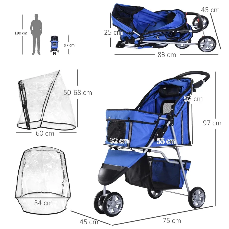 Blue Dog Stroller with Cover for Small Pets