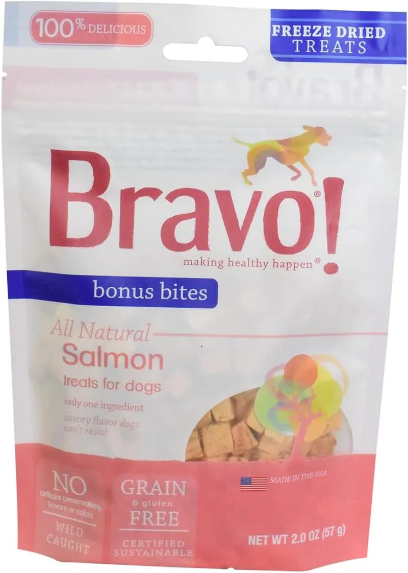 Bravo Bonus Bites Dog Treats Freeze Dried Salmon Treats - All Natural - Grain Free - 2 oz