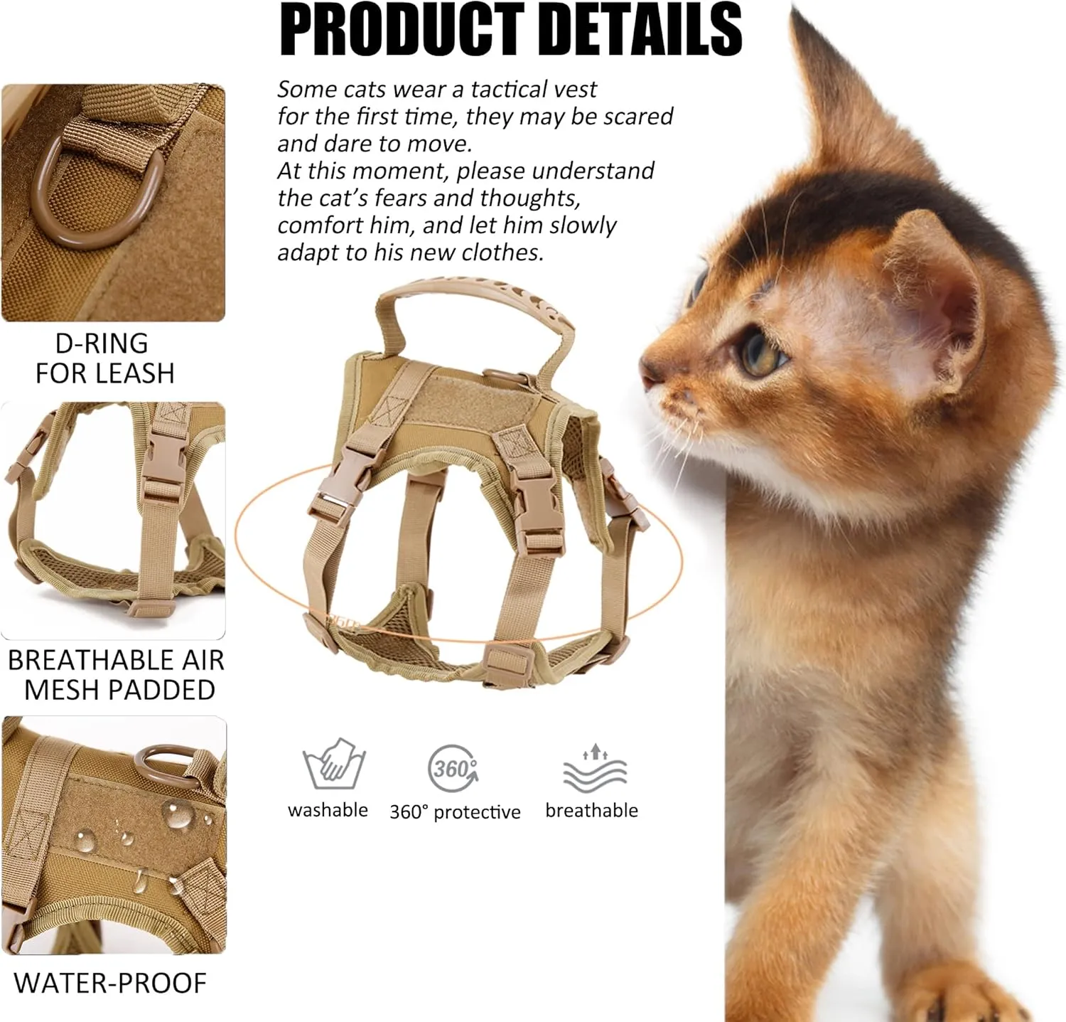 Cat Harness and Leash for Walking, Escape Proof Soft Adjustable Vest Harnesses for Cats, Easy Control Breathable Soft Mesh with Control Handle for Large Cat Small Dog, Gift with Patch