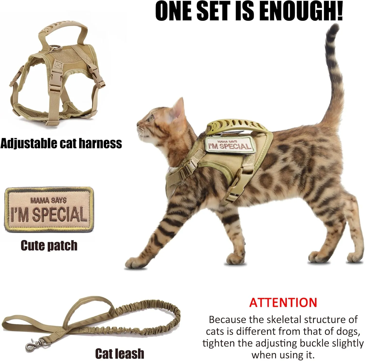 Cat Harness and Leash for Walking, Escape Proof Soft Adjustable Vest Harnesses for Cats, Easy Control Breathable Soft Mesh with Control Handle for Large Cat Small Dog, Gift with Patch