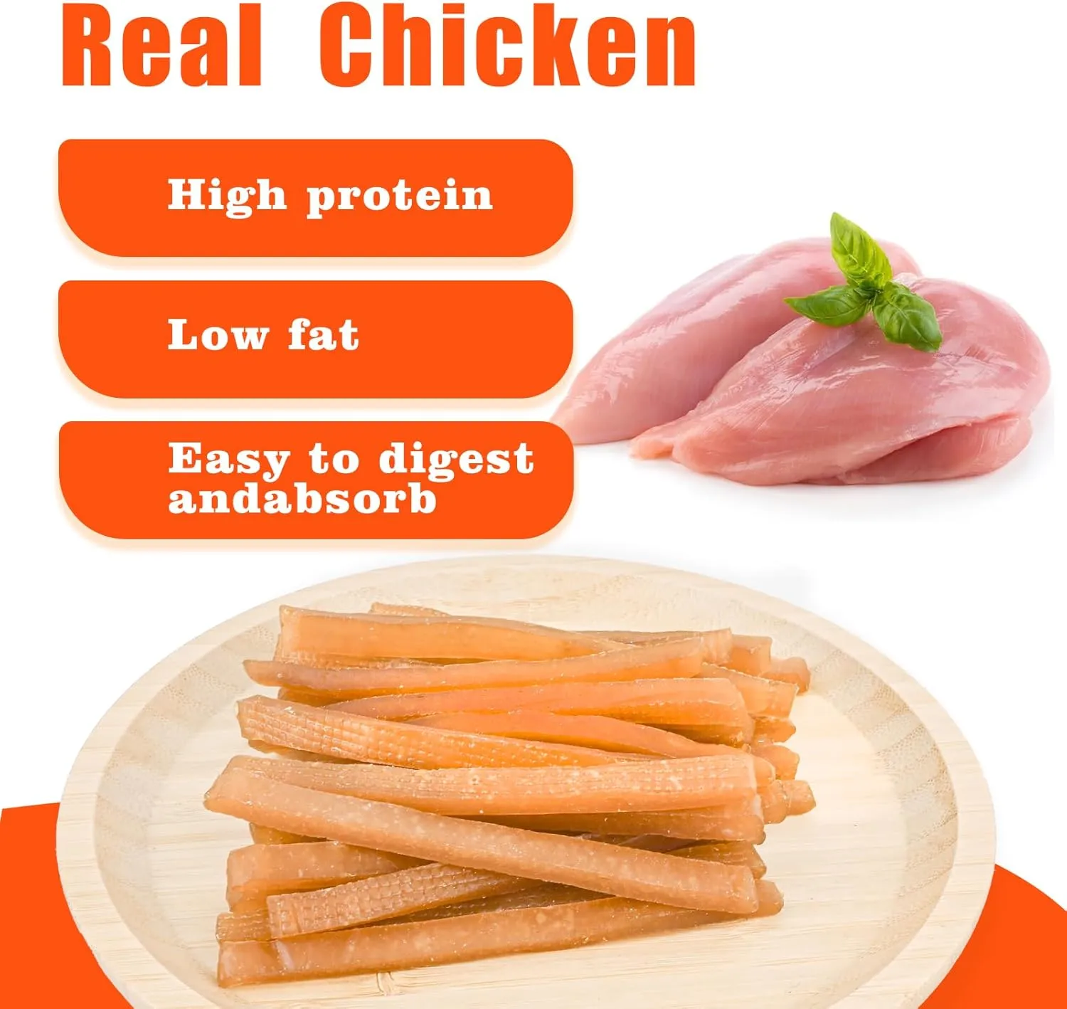 Chicken Jerky Strips Dog Treats,Training Treats for Dogs w/Taurine, Low Fat, Natural Jerky Cuts Healthy Dog Snacks Premium Chicken Flavor Chew Training for All Dogs, 11.6 oz