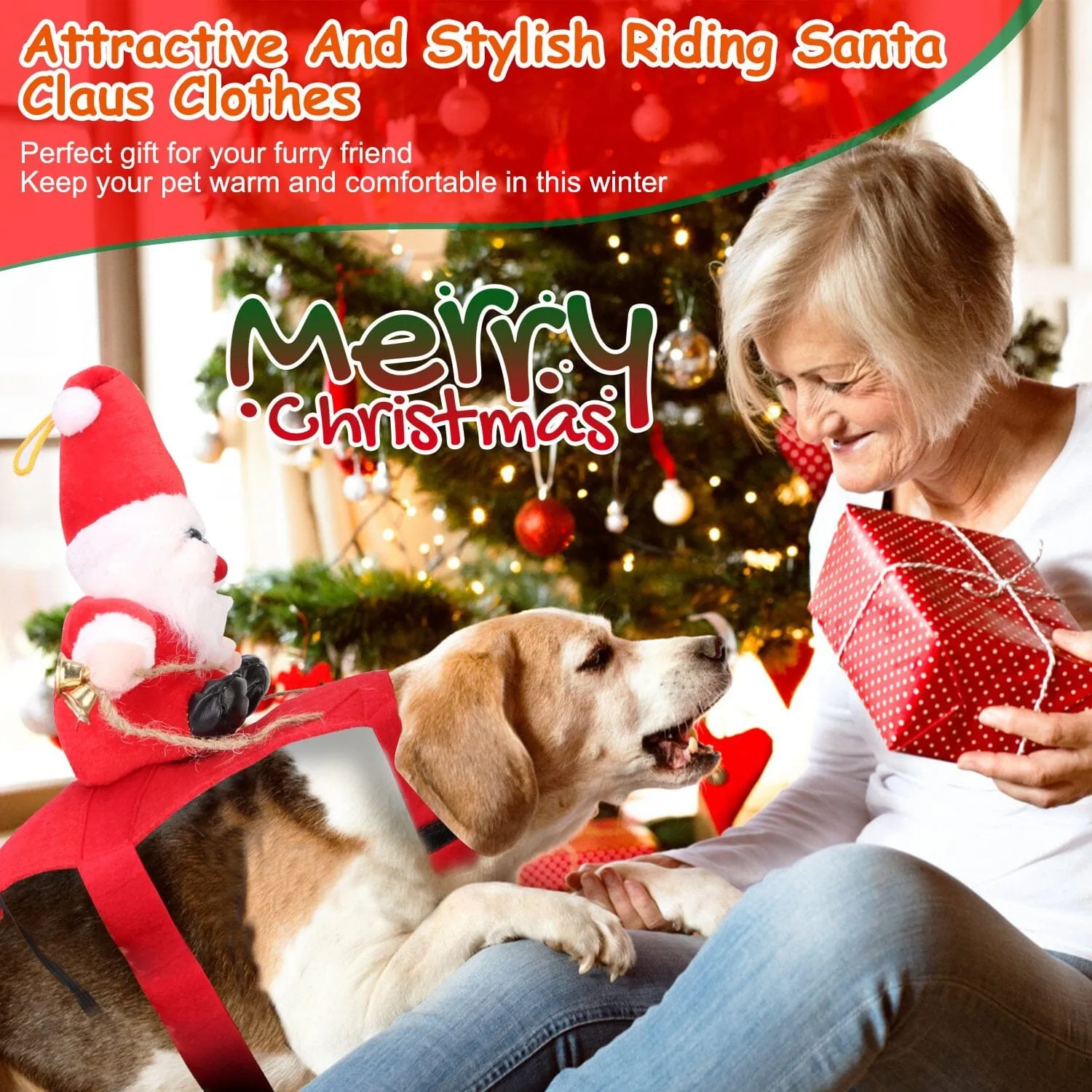 Christmas Costumes Red Winter  Coat for Dog Riding Santa Claus  with Bell