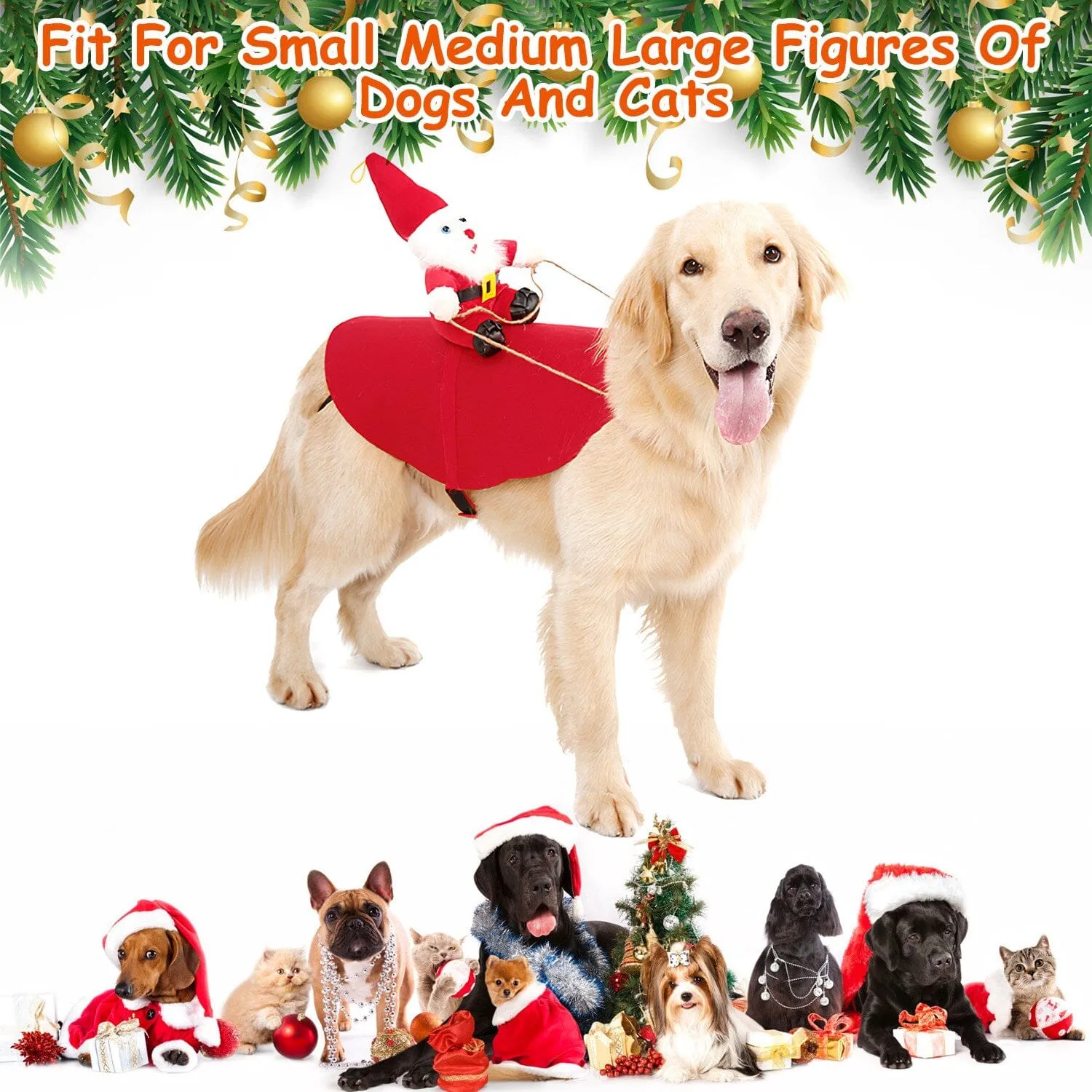 Christmas Costumes Red Winter  Coat for Dog Riding Santa Claus  with Bell