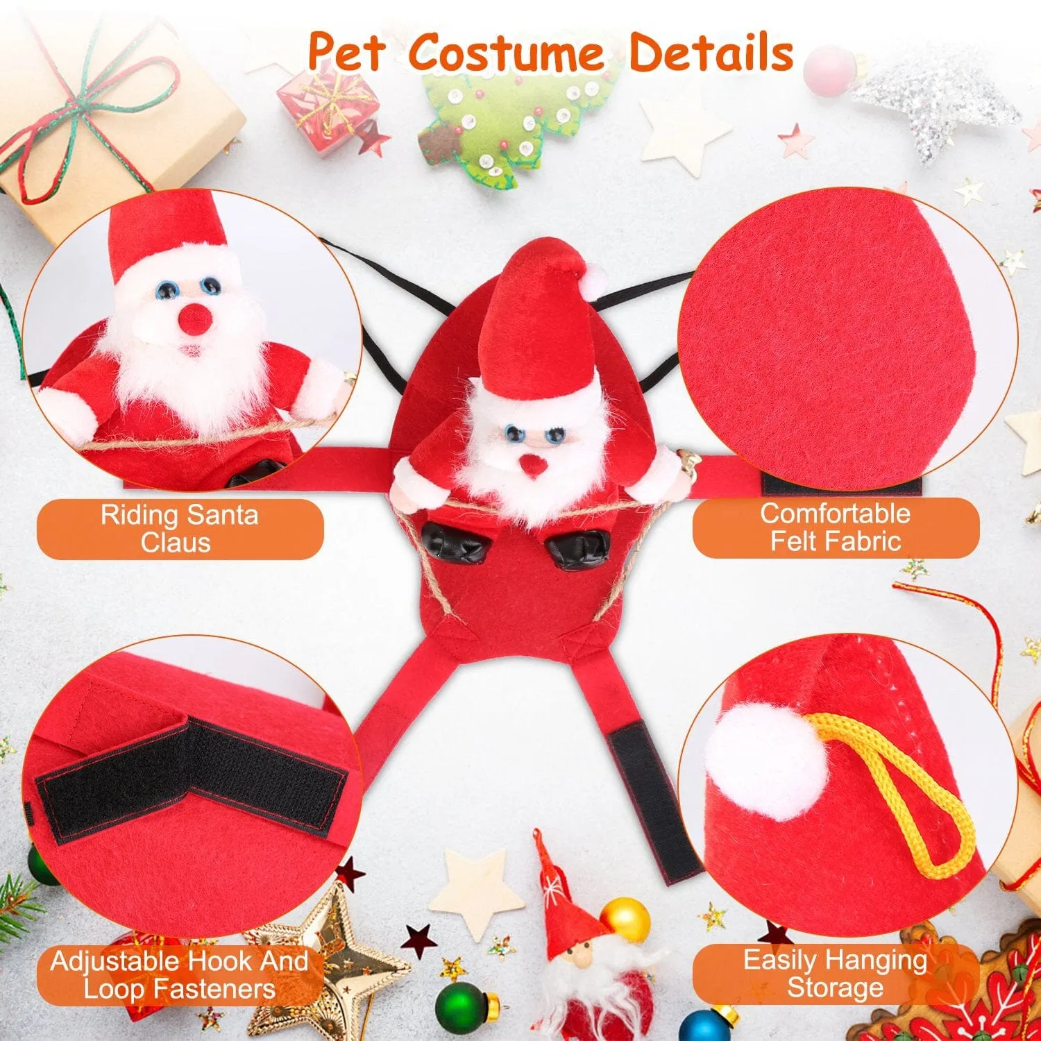 Christmas Costumes Red Winter  Coat for Dog Riding Santa Claus  with Bell