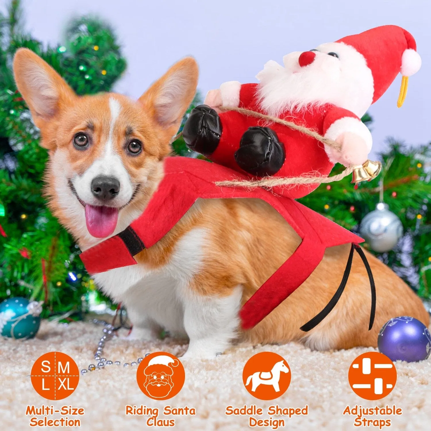 Christmas Costumes Red Winter  Coat for Dog Riding Santa Claus  with Bell