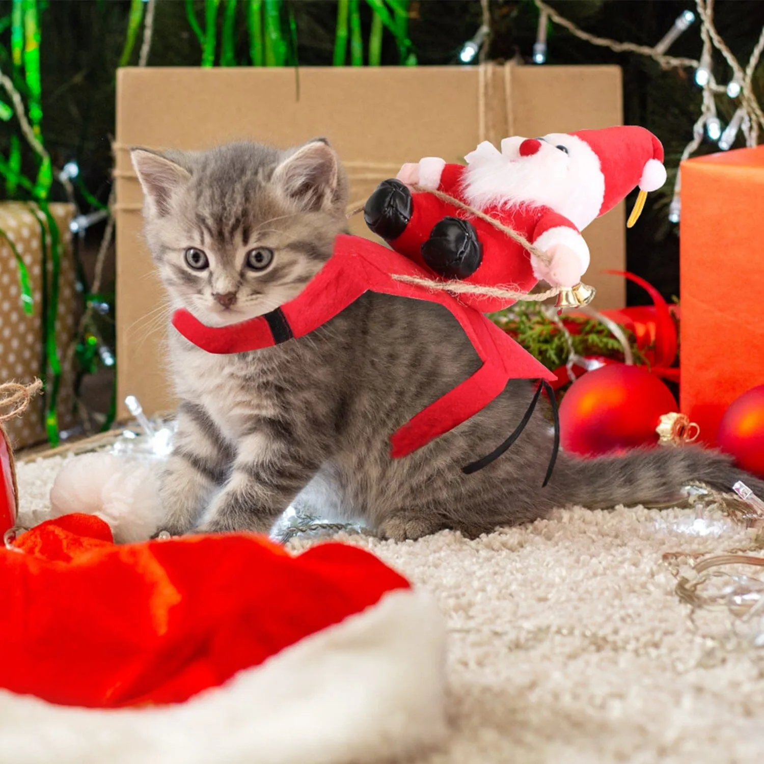 Christmas Costumes Red Winter  Coat for Dog Riding Santa Claus  with Bell