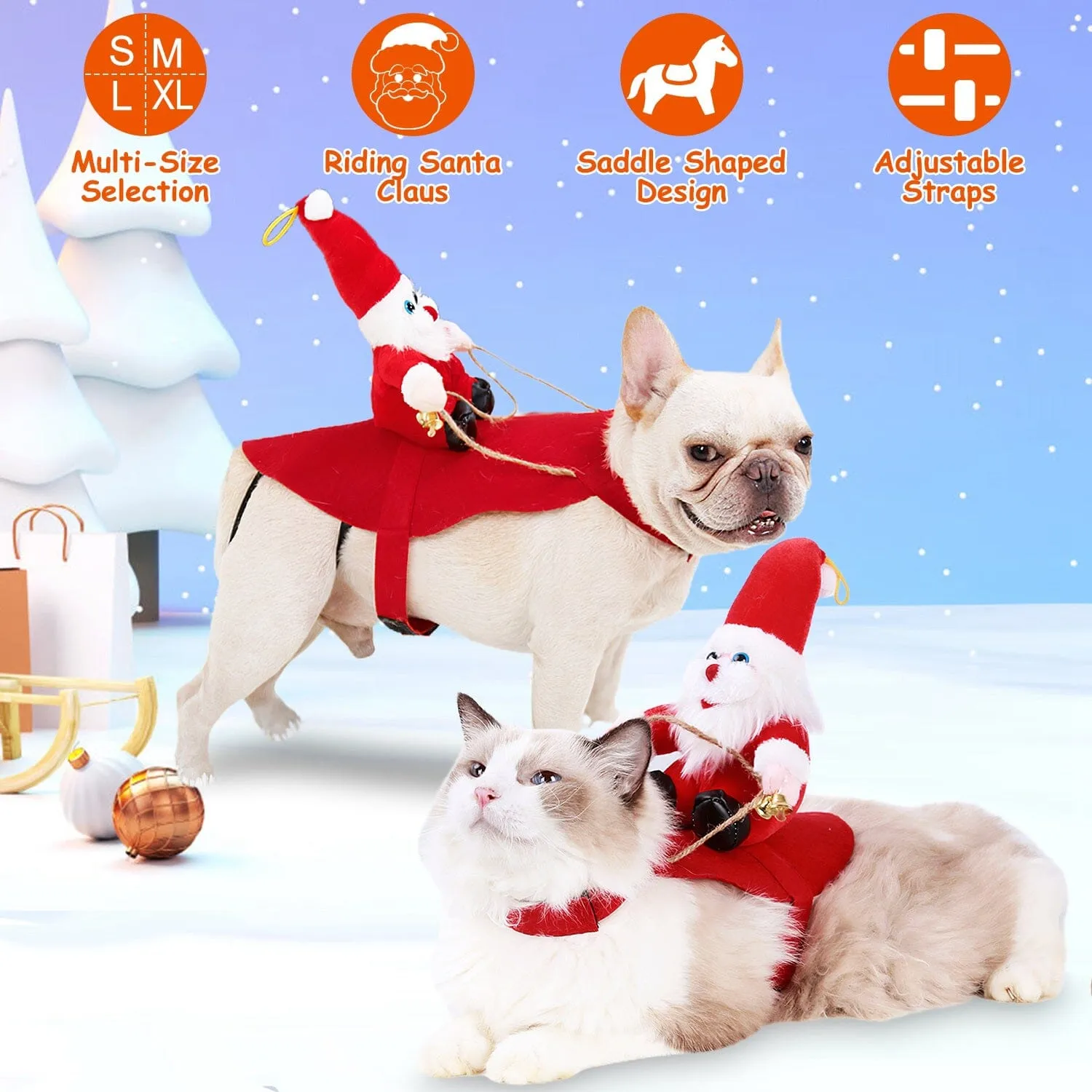 Christmas Costumes Red Winter  Coat for Dog Riding Santa Claus  with Bell