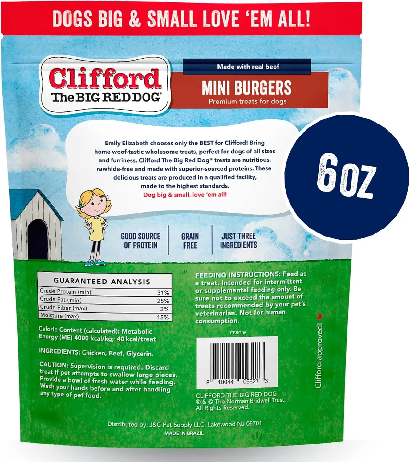 Clifford Beef Mini Burger Bites | Real Meat Treats for All Breed Dogs | Puppy Training, Grain and Rawhide Free, High Protein, Healthy - Limited Ingredients (6oz)