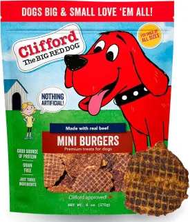 Clifford Beef Mini Burger Bites | Real Meat Treats for All Breed Dogs | Puppy Training, Grain and Rawhide Free, High Protein, Healthy - Limited Ingredients (6oz)