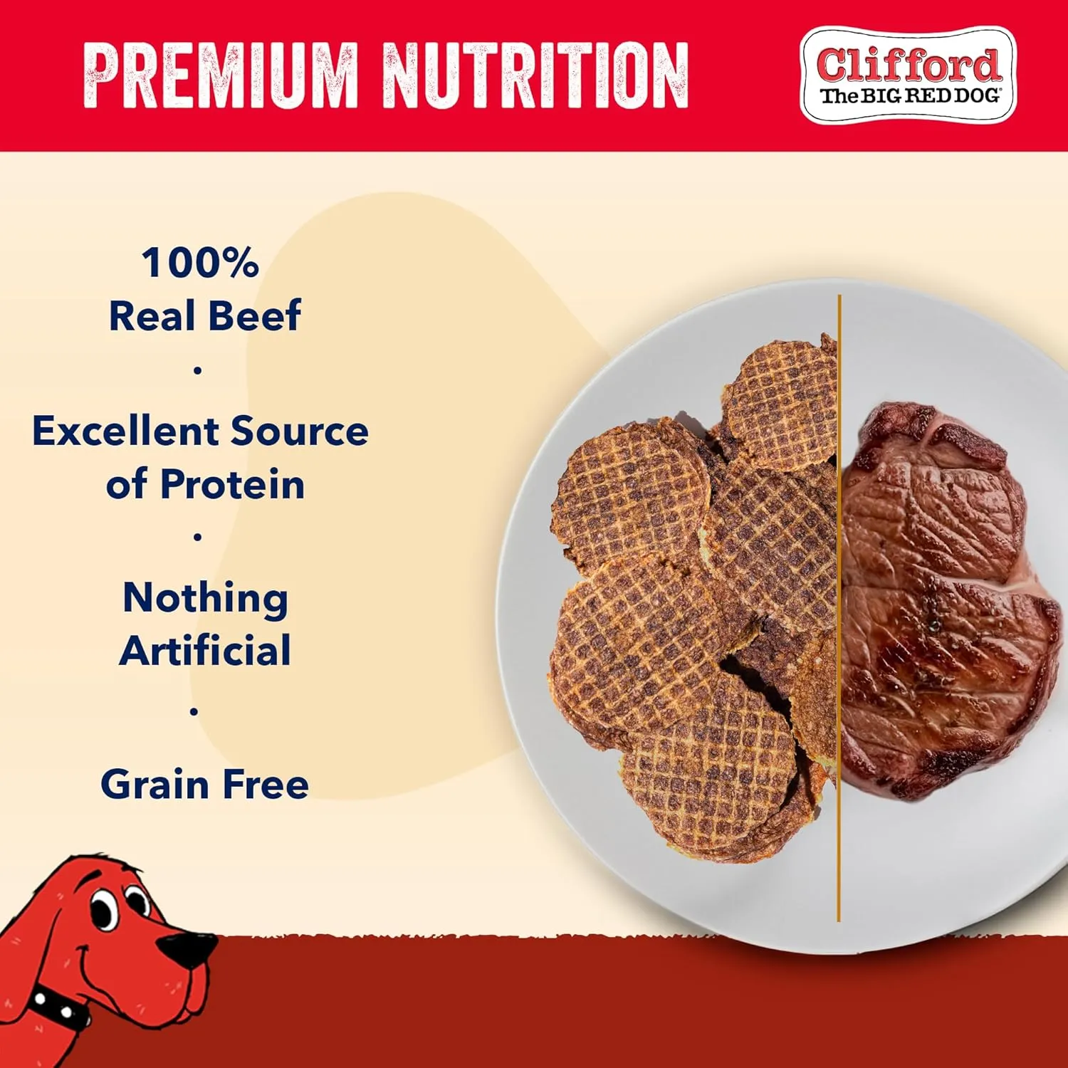 Clifford Beef Mini Burger Bites | Real Meat Treats for All Breed Dogs | Puppy Training, Grain and Rawhide Free, High Protein, Healthy - Limited Ingredients (6oz)