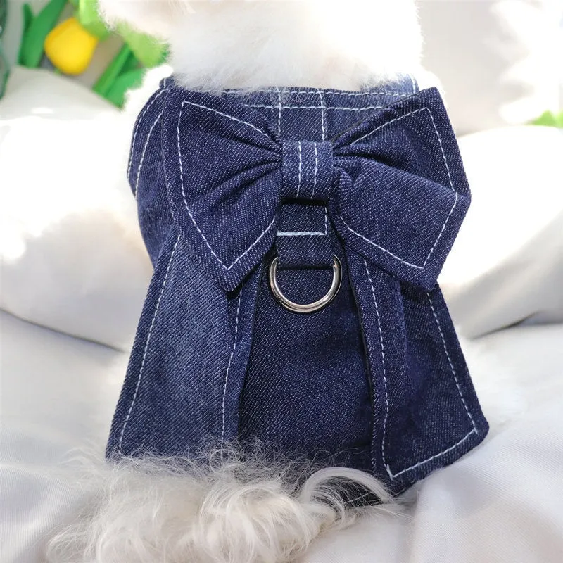 Denim Pet Dress Pet Shirt with Bow
