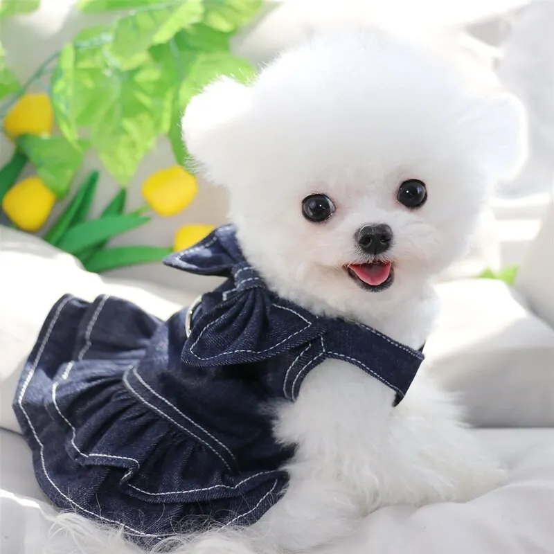 Denim Pet Dress Pet Shirt with Bow