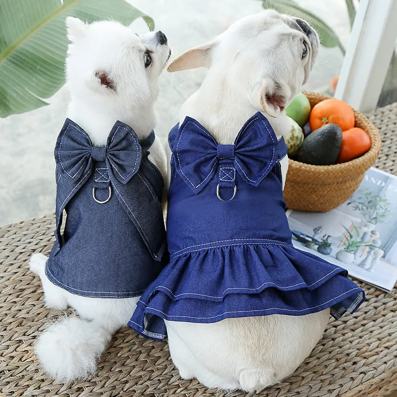 Denim Pet Dress Pet Shirt with Bow