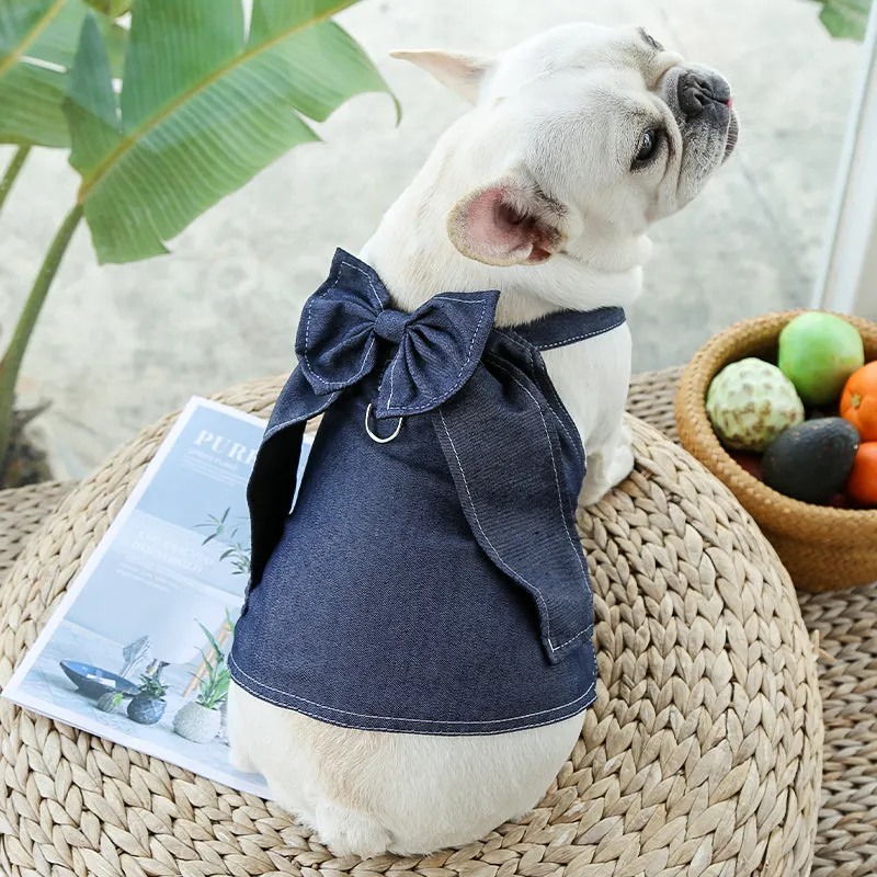 Denim Pet Dress Pet Shirt with Bow