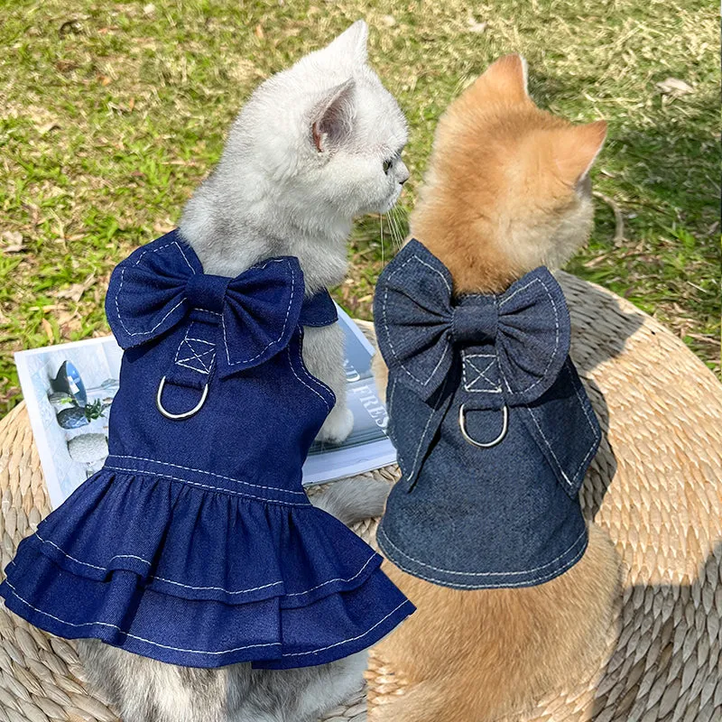 Denim Pet Dress Pet Shirt with Bow