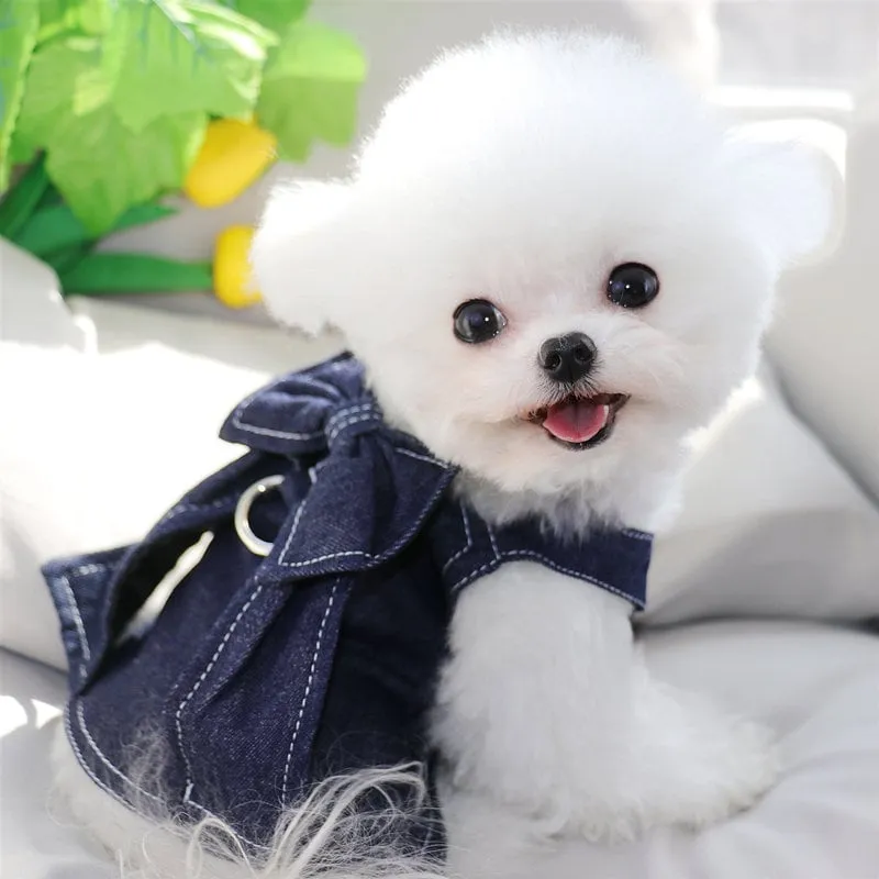 Denim Pet Dress Pet Shirt with Bow
