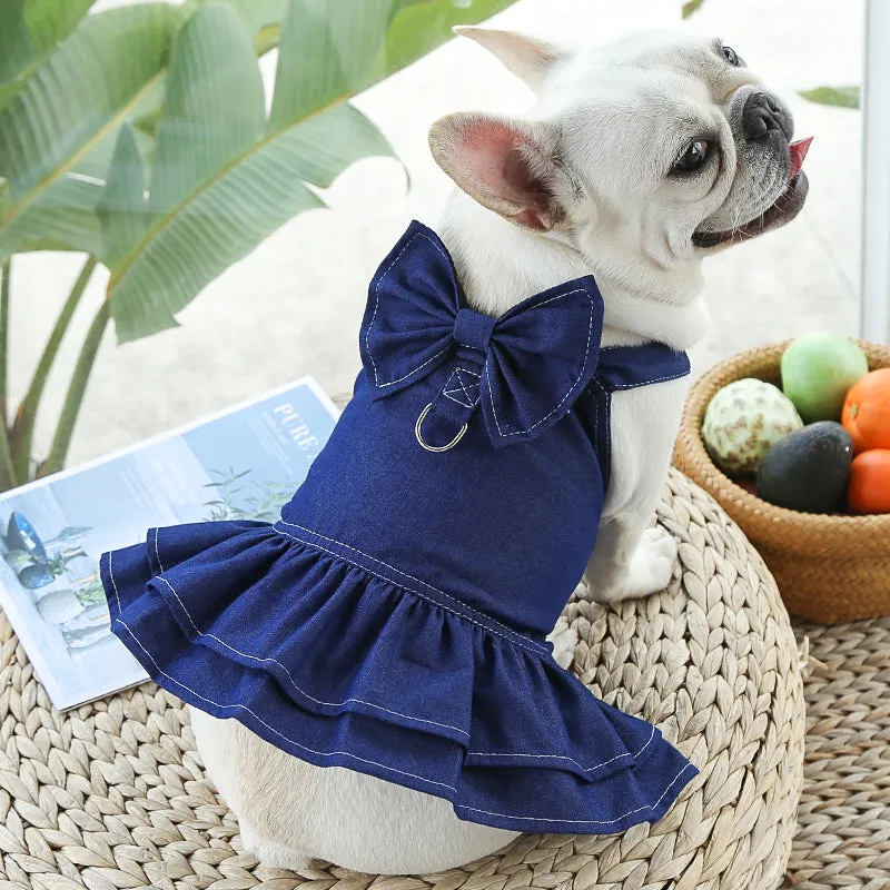 Denim Pet Dress Pet Shirt with Bow