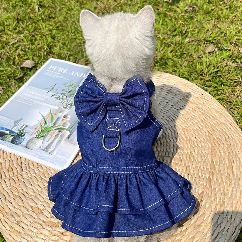 Denim Pet Dress Pet Shirt with Bow