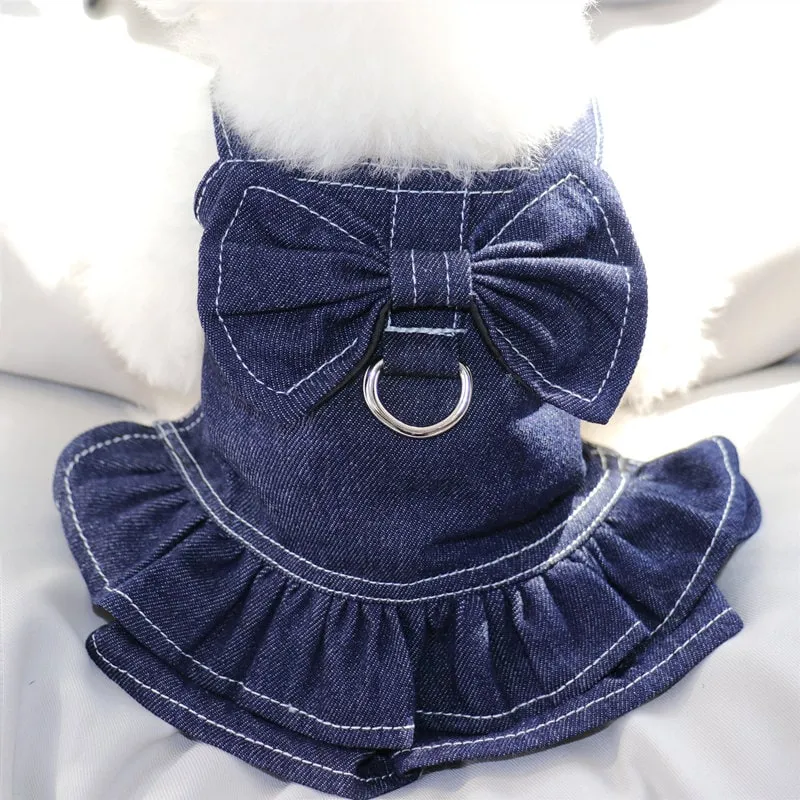 Denim Pet Dress Pet Shirt with Bow
