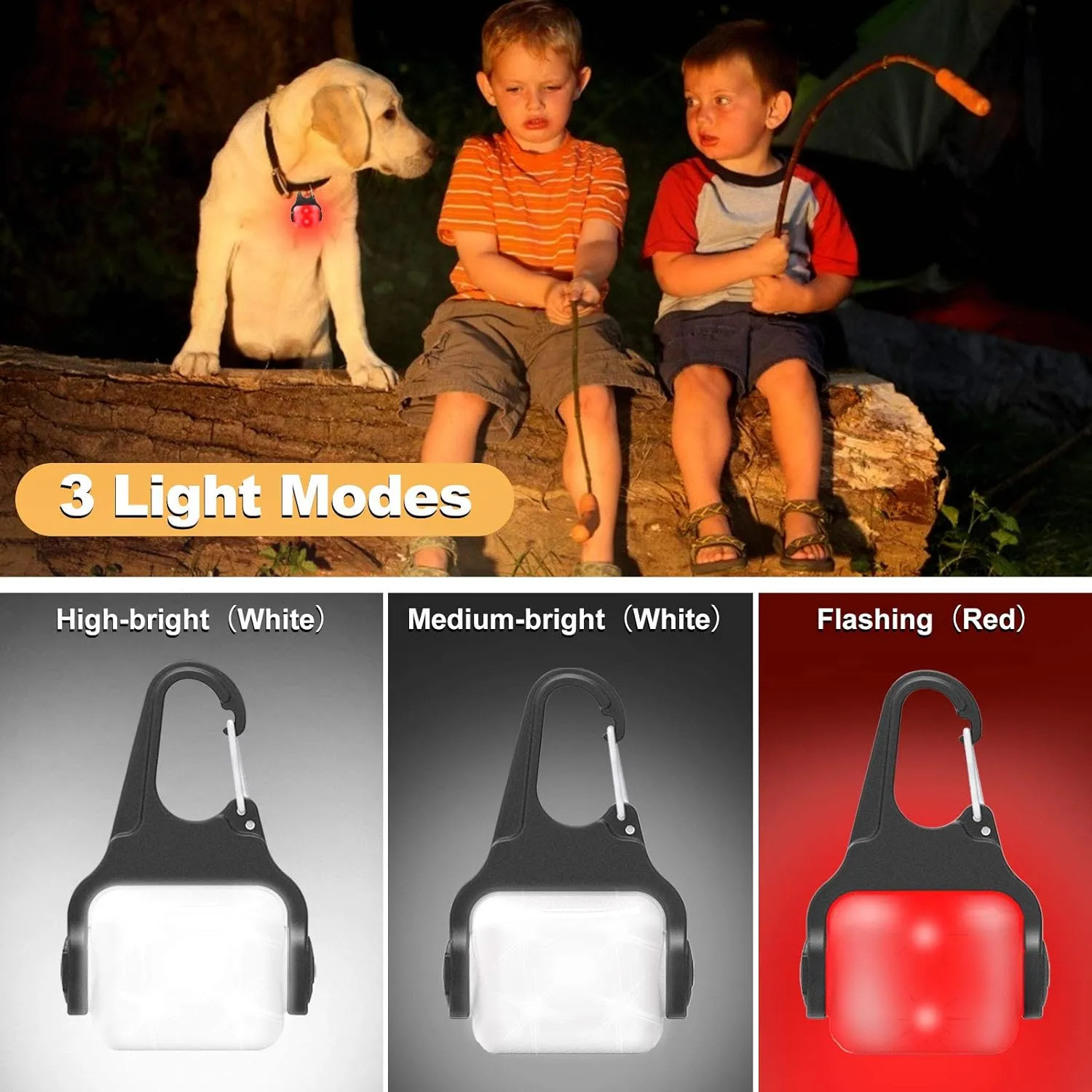 Dog Lights for Night Walking, Clip on USB-C Rechargeable Dog Collar Light, 3 Light Modes Dog Light, IP65 Waterproof Dog Night Light, LED Safety Light for Running, Camping, Climbing, Bike, 2 Pack