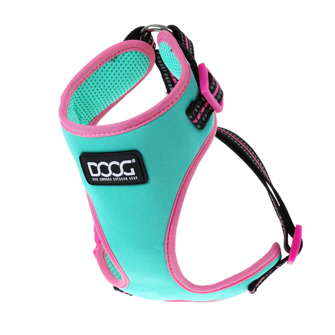 DOOG Neoflex Neoprene Rin Tin Tin Neon Teal and Pink Dog Harness Medium