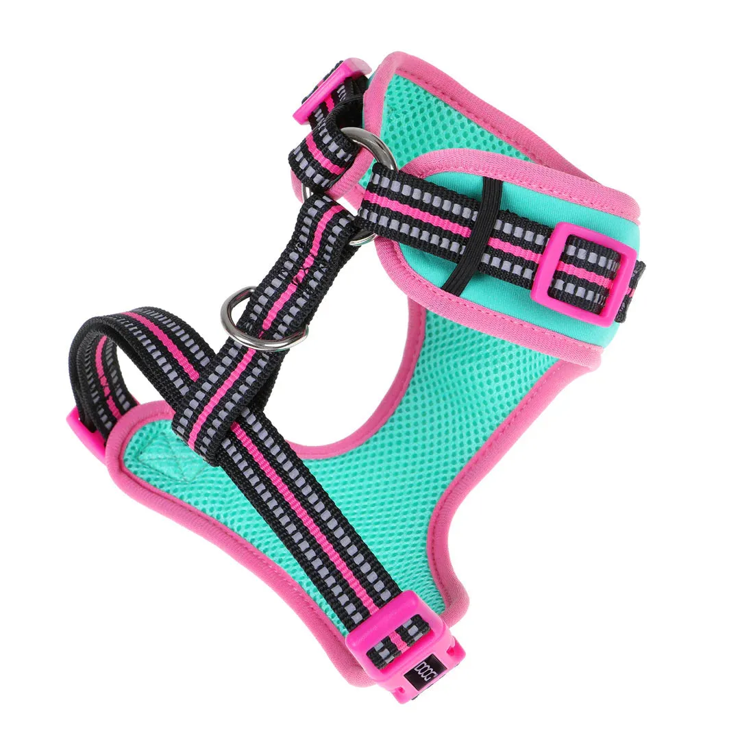 DOOG Neoflex Neoprene Rin Tin Tin Neon Teal and Pink Dog Harness Medium