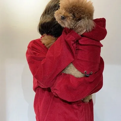 Drawstring Pocket Front Corduroy Pet Owner Matching Hoodie