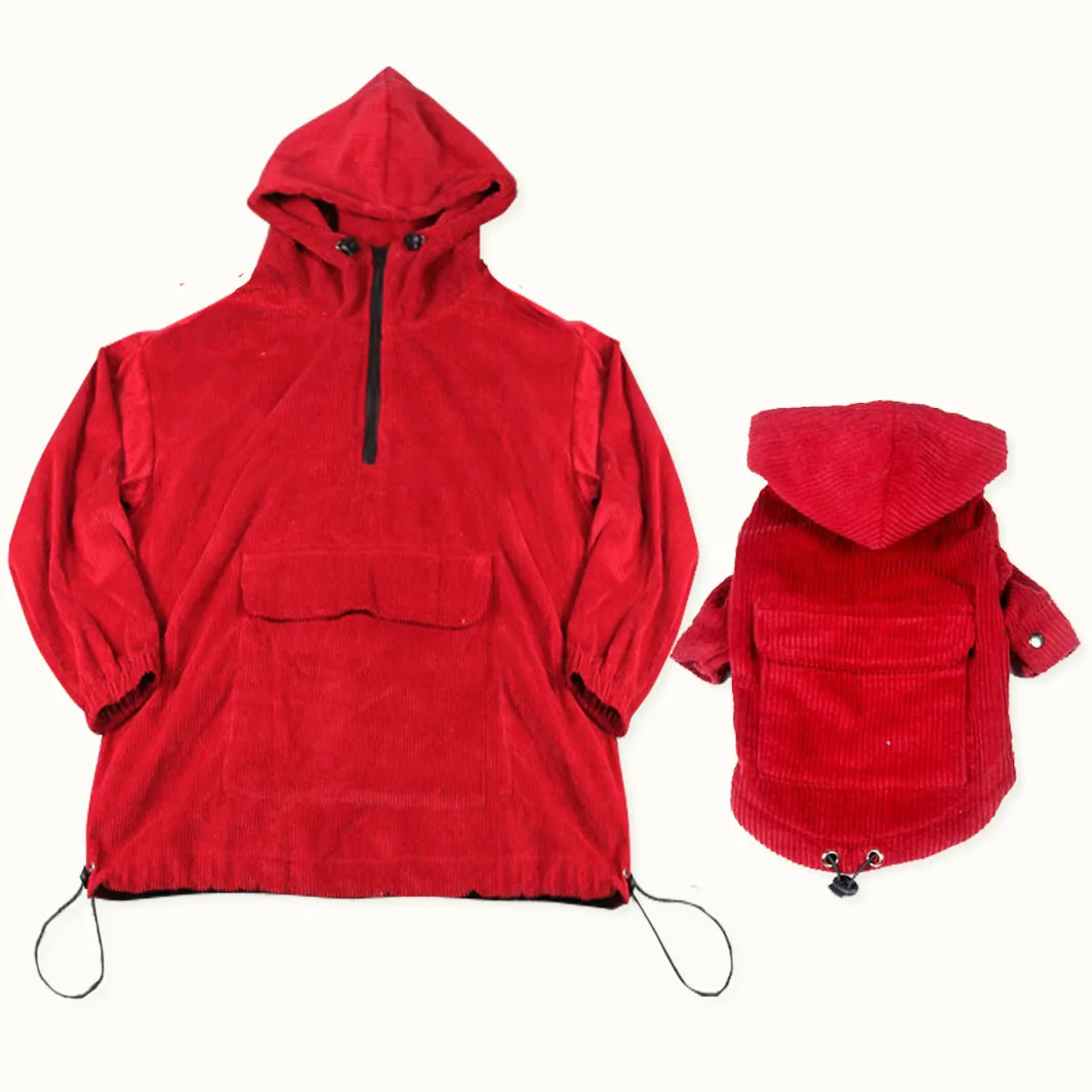 Drawstring Pocket Front Corduroy Pet Owner Matching Hoodie