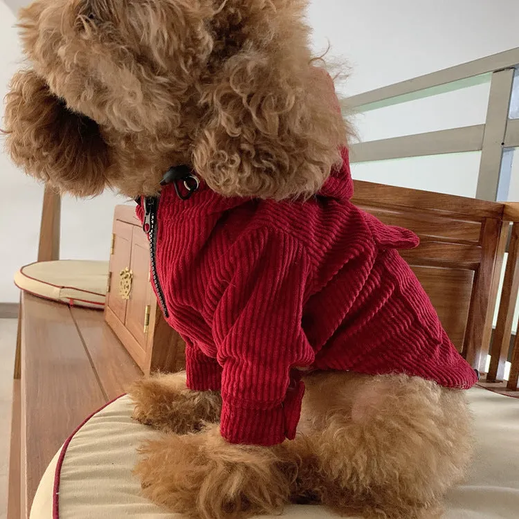 Drawstring Pocket Front Corduroy Pet Owner Matching Hoodie