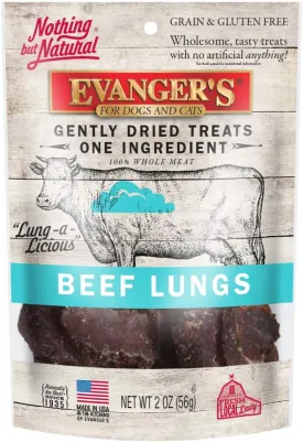 Evanger's Nothing But Natural Gently Dried Beef Lung Treats for Dogs & Cats, 2 oz Bag