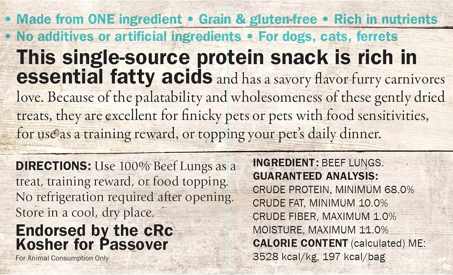 Evanger's Nothing But Natural Gently Dried Beef Lung Treats for Dogs & Cats, 2 oz Bag