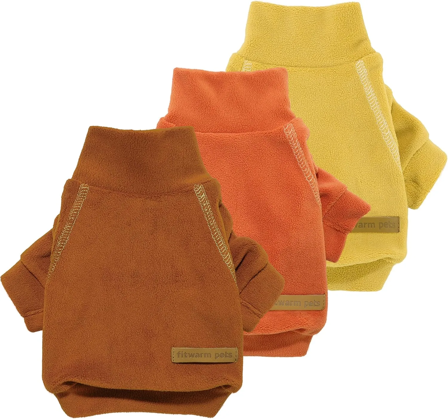 Fitwarm 3 Pack Classic Fleece Dog Sweater, Turtleneck Dog Sweatshirt, Dog Winter Clothes for Small Dogs Boy Girl, Pet Pullover Jumper, Cat Apparel, Orange, Yellow, Coffee, Small