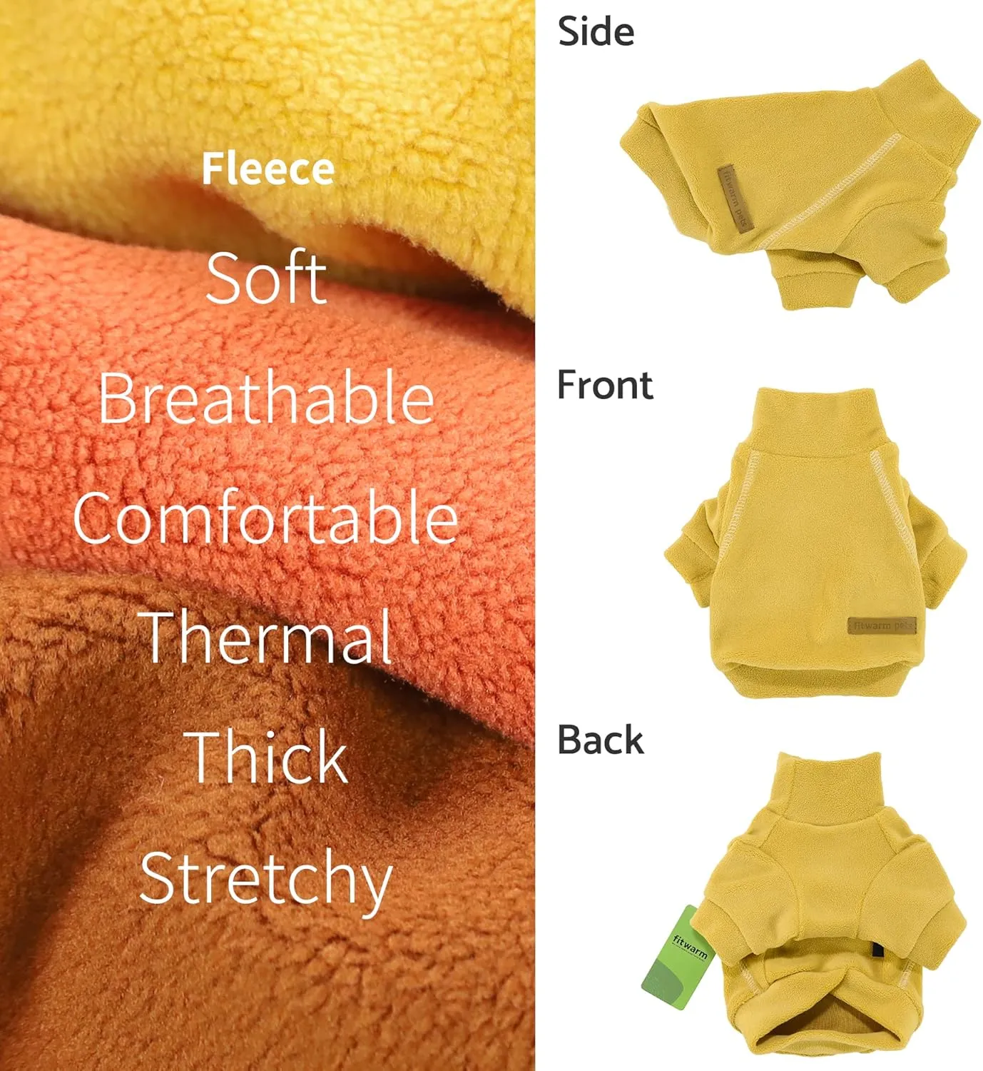 Fitwarm 3 Pack Classic Fleece Dog Sweater, Turtleneck Dog Sweatshirt, Dog Winter Clothes for Small Dogs Boy Girl, Pet Pullover Jumper, Cat Apparel, Orange, Yellow, Coffee, Small