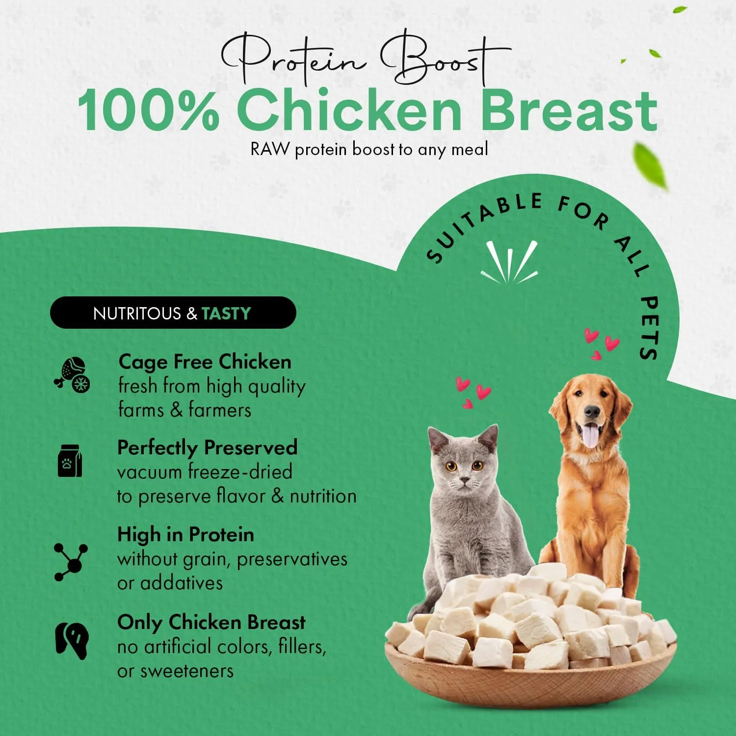 Freeze-Dried Chicken Treats for Cats & Dogs  100% Human Grade, Single Ingredient, High-Protein, Healthy Snack  No Additives or Preservatives  7.7oz - Inspected & Tested in USA