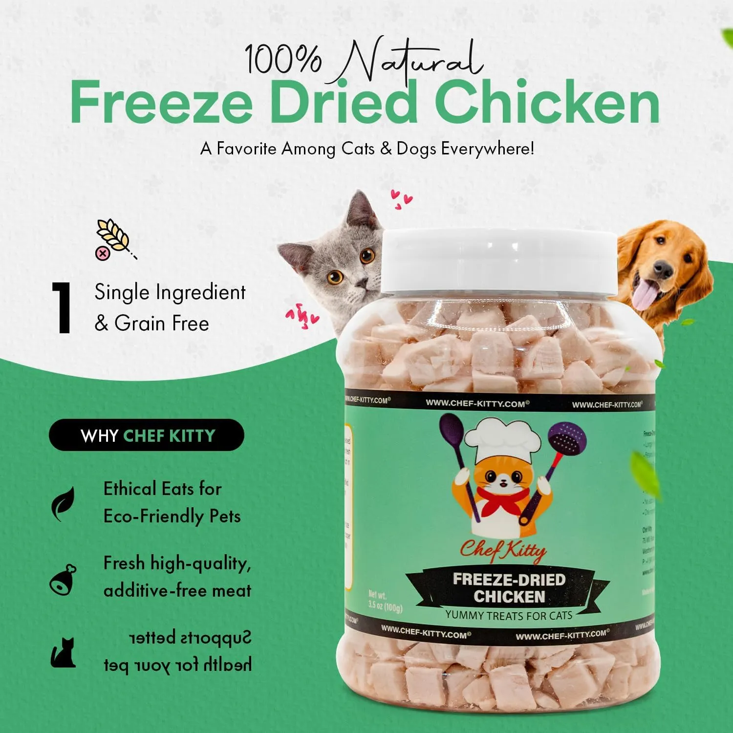 Freeze-Dried Chicken Treats for Cats & Dogs  100% Human Grade, Single Ingredient, High-Protein, Healthy Snack  No Additives or Preservatives  7.7oz - Inspected & Tested in USA