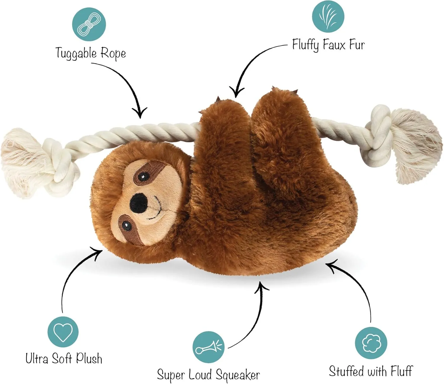 Fringe Studio Dog Toy, Brown Sloth On A Rope-Plush Pet Toy (289373)