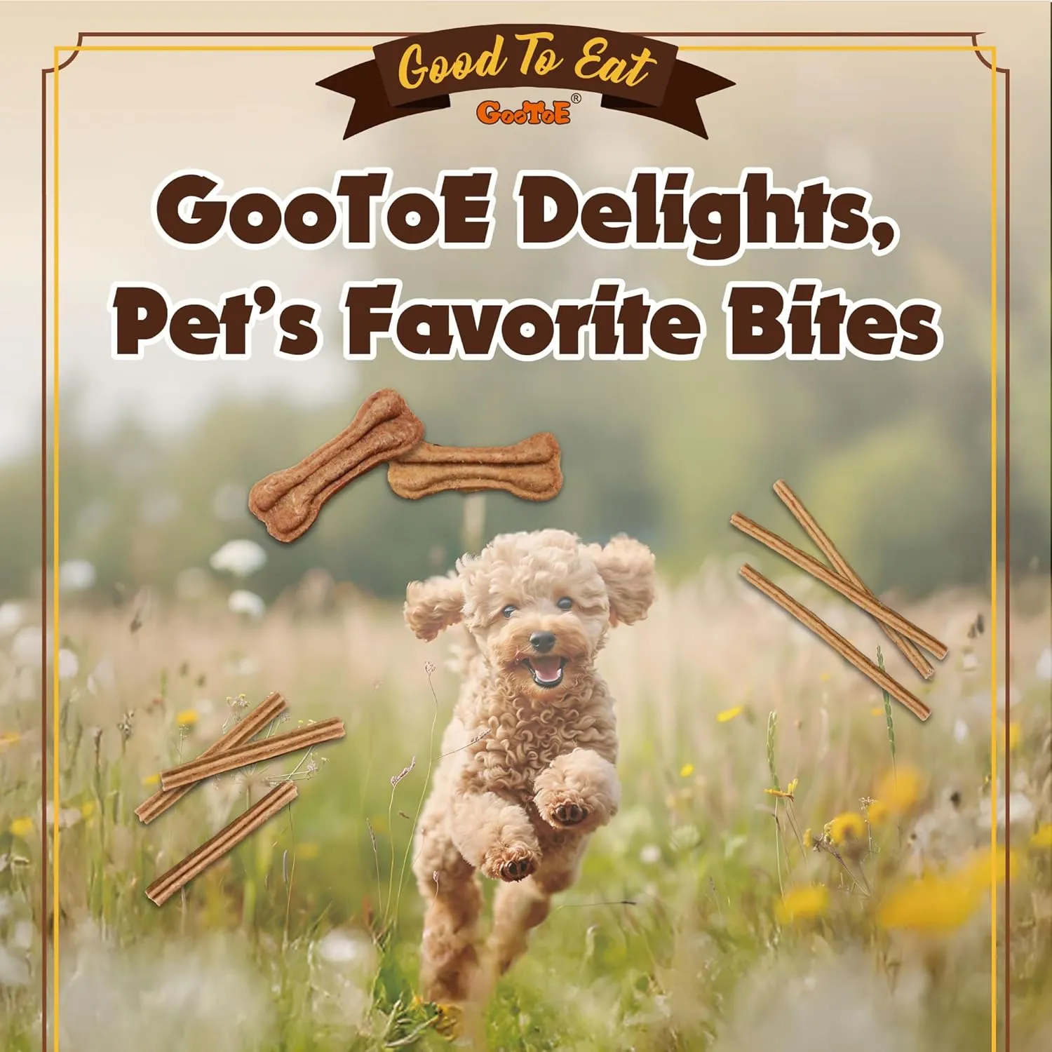 Gootoe Buffalo Dog Treats, Buffalo Bites Bone Shaped 1.5 lb Natural Low-Fat Chews for Training & Rewards, Limited Ingredient, Resealable Bag, Perfect for Small Dogs & Puppies