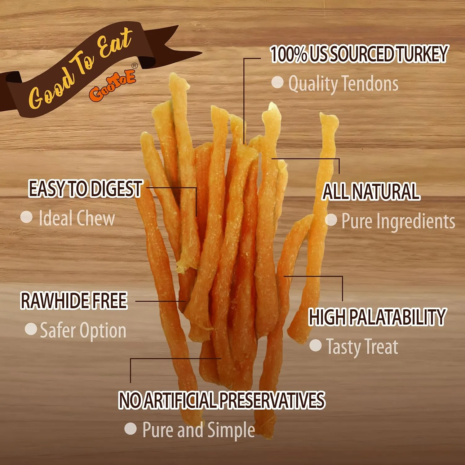 Gootoe Soft Turkey Tendon Stirip 3oz, Natural Chewy Snack, 100% USA-Sourced, Premium Training Chews, Hypoallergenic, Reseal Value Bags, Ideal for Small & Senior Dogs