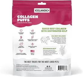 Icelandic  Collagen Puffs: Baked Beef Collagen W/Dehydrated Kelp 2.5oz - Treats for Med-Lg Dogs, Crunchy Protein Bites (Pack of 2)