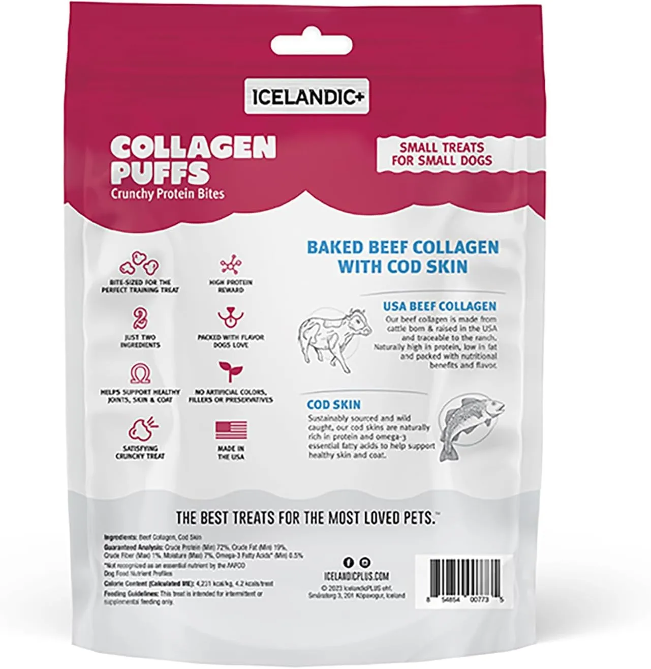 Icelandic  Collagen Puffs: Baked Beef Collagen with Cod Skin 1.3oz - Small Dog Treats, Crunchy Protein Bites