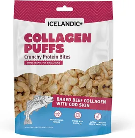Icelandic  Collagen Puffs: Baked Beef Collagen with Cod Skin 1.3oz - Small Dog Treats, Crunchy Protein Bites