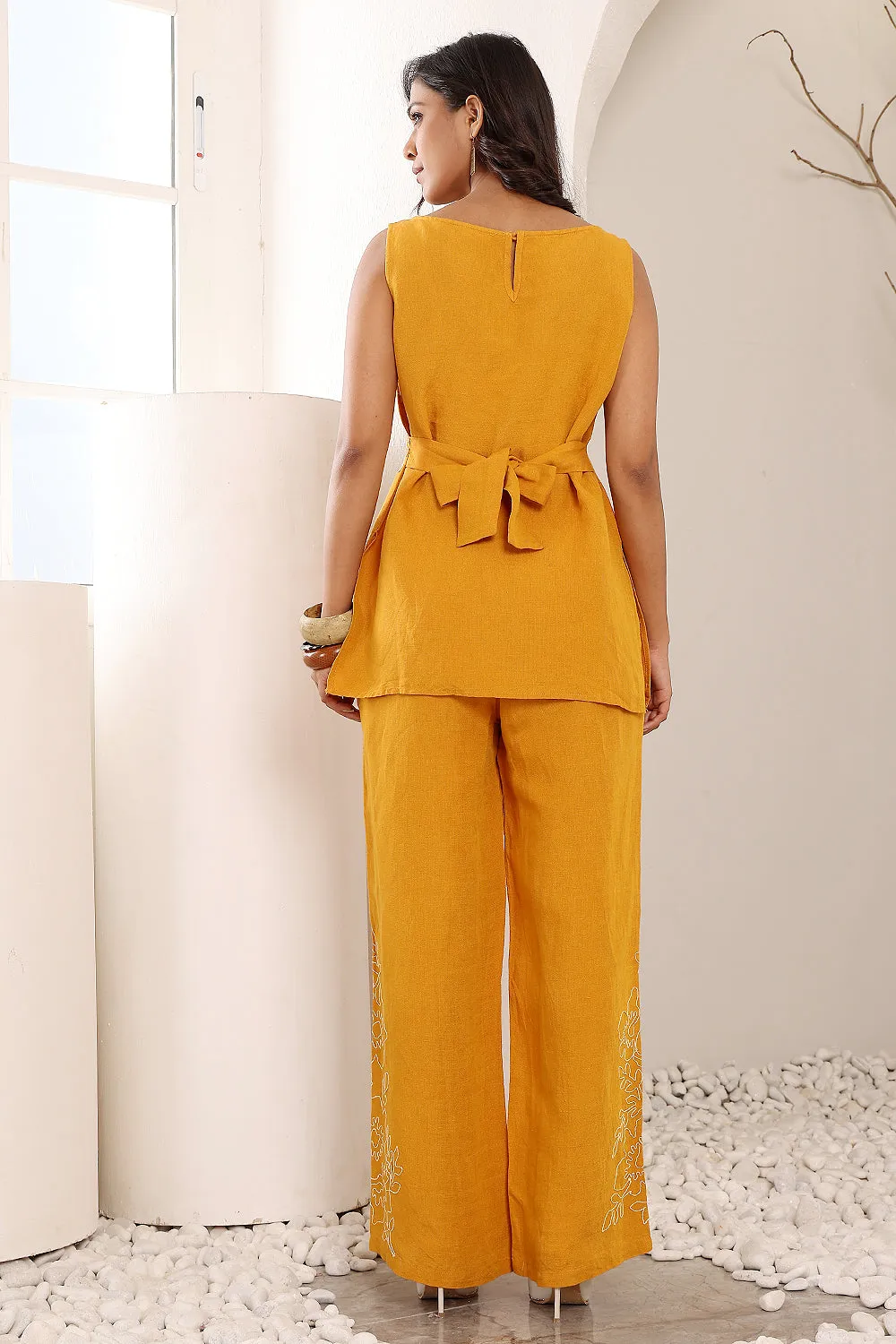 Linen Mustard Embroidered Coord Set