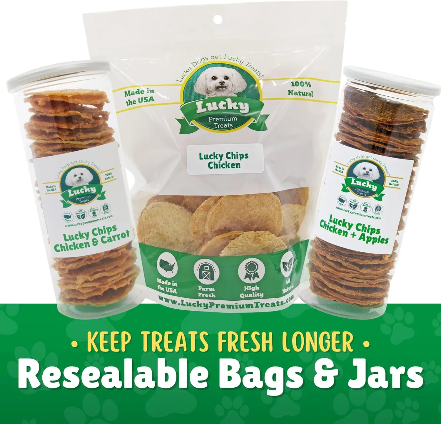Lucky Premium Treats Chicken & Carrot Lucky Chips for Dogs  Healthy Chicken Dog Treats Made in USA  2 Ingredient Chicken Jerky Dog Treats  6 oz Jar